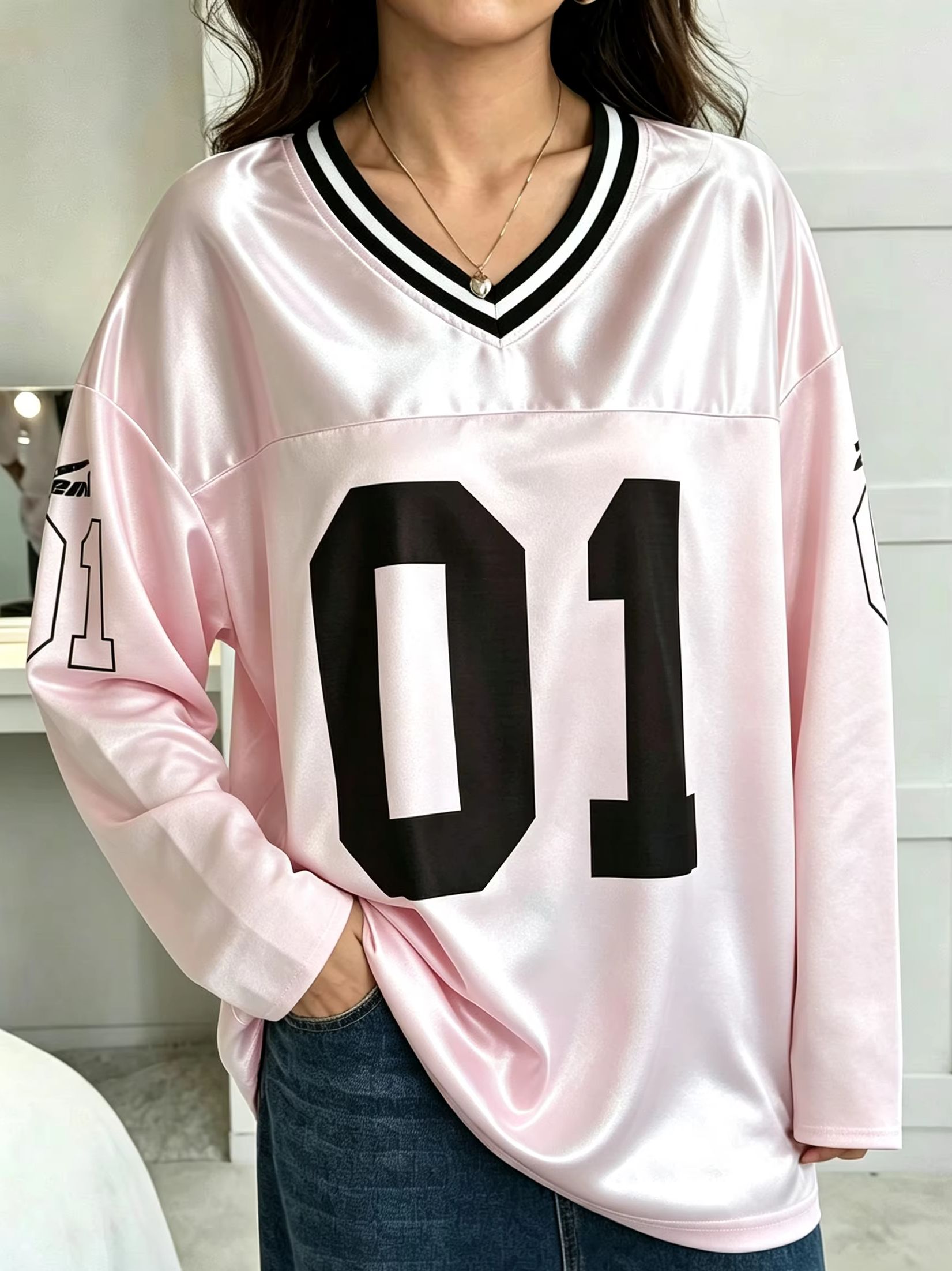 Vintage Women Fashion - Maglietta a Maniche Lunghe Oversize Vintage