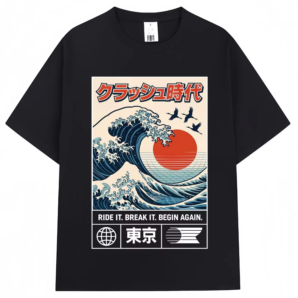 Vintage Fashion In Tokyo - T-shirt con Grafica Tokyo e Onda