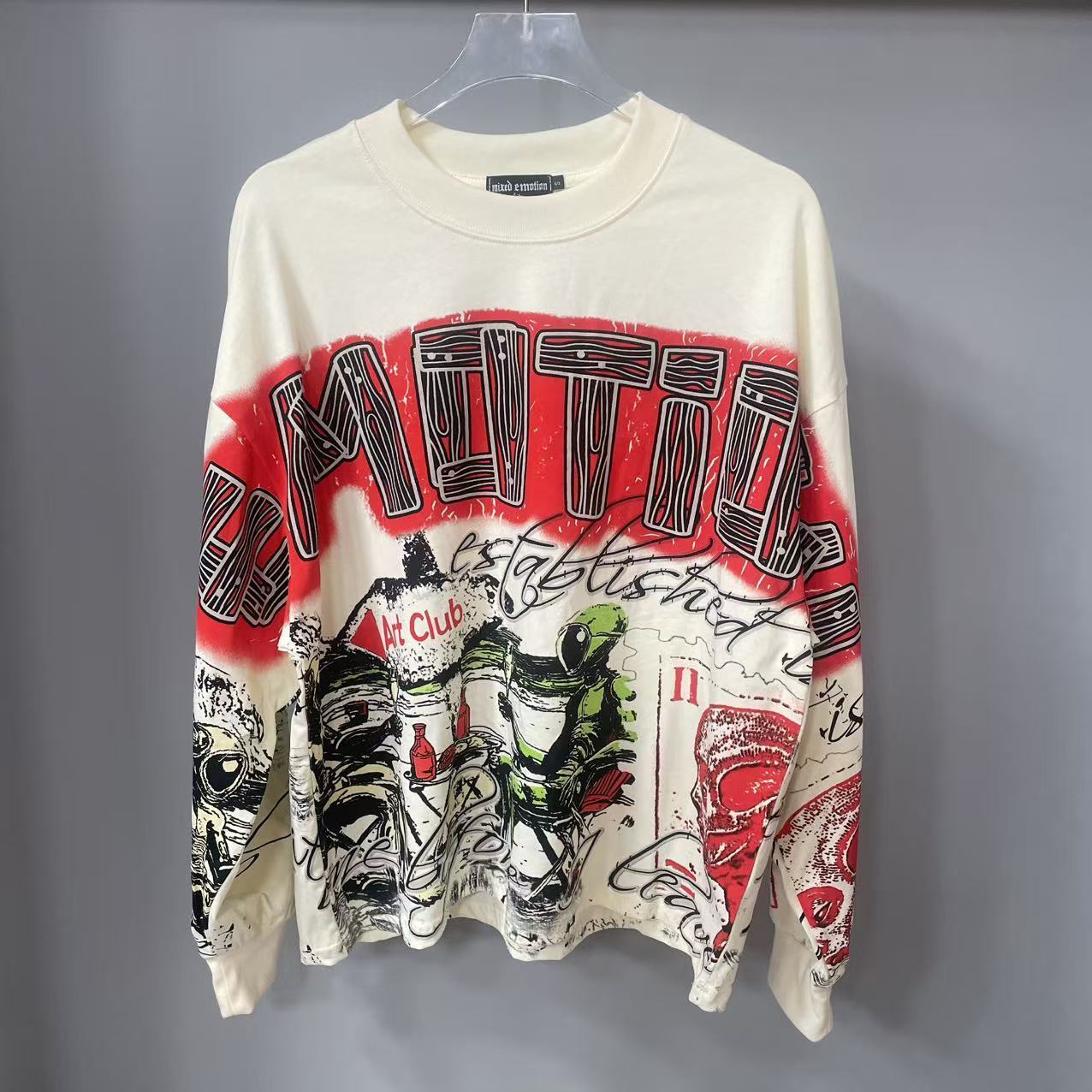 Vintage Fashion Streetwear - T-shirt a maniche lunghe MIXED-EMOTION di