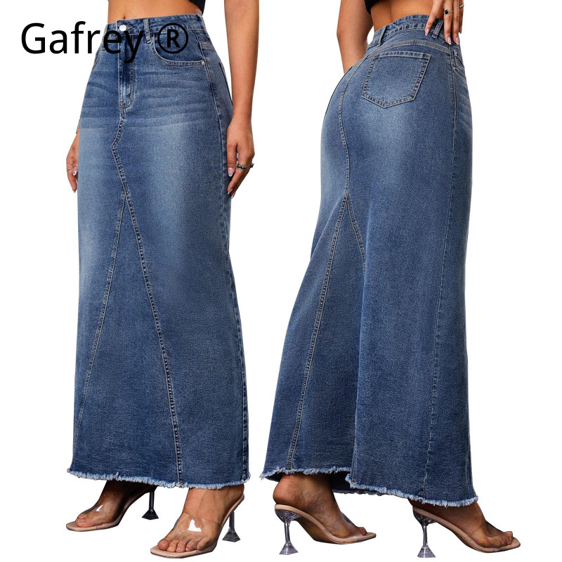 Vintage Fashion Streetwear - Gonna midi in denim da donna