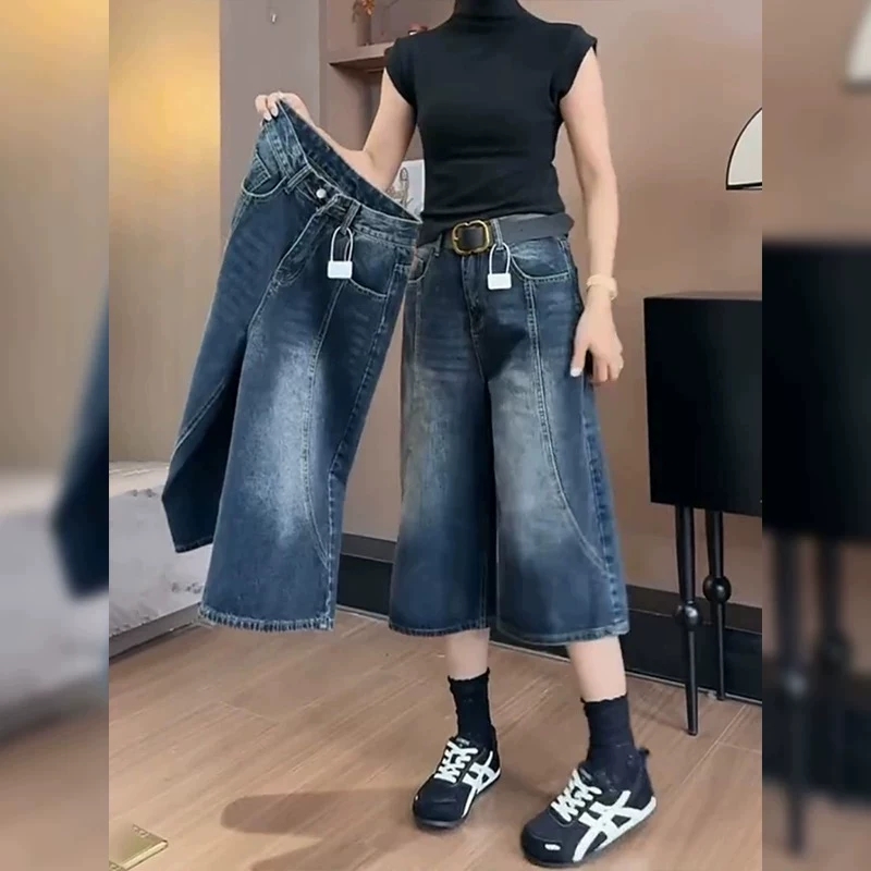 Vintage Fashion Streetwear - Pantaloncini in Denim Nero a Vita